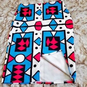 Amoei Abstract Print highwaist Midi Bodycon Skirt Size XL